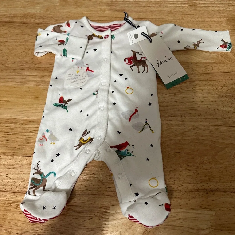 2 for $24 Little Me Joules Newborn Christmas Holiday Long Sleeve Footie Coverall